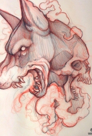 欧美school狗头骷髅纹身图案手稿