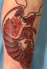 小腿红色的大龙虾tattoo图案