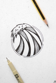 小清新点刺海浪纹身图案手稿