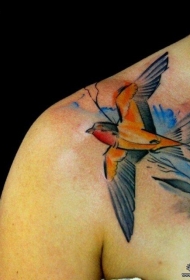 肩部欧美彩色school鸟纹身图案