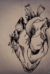 欧美心脏线条点刺纹身图案手稿