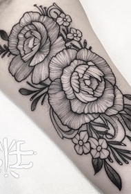 大臂小清新欧美花卉线条纹身图案