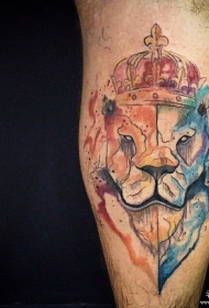 小腿欧美狮子国王泼墨纹身图案