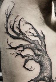 侧腰欧美暗黑系树木纹身图案