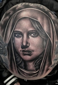 头顶欧美写实圣母肖像纹身图案