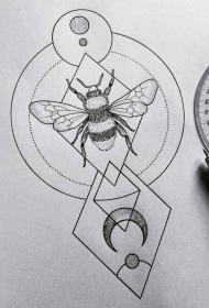school 几何蜜蜂月亮tattoo纹身图案手稿