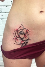 腹部欧美泼墨玫瑰性感纹身图案