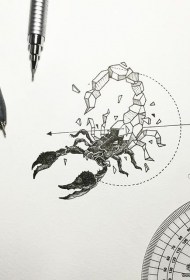 蝎子几何线条纹身图案手稿