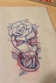 欧美手玫瑰纹身图案手稿