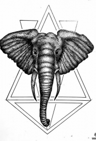 大象几何线条纹身图案手稿