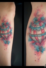 小腿彩色泼墨热气球纹身图案