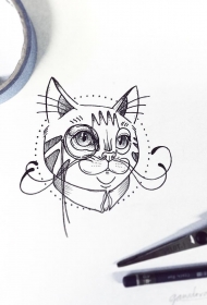 小清新猫个性tattoo纹身图案手稿