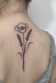 女生背部罂粟花纹身tattoo图案