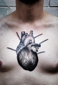 胸部欧美心脏纹身图案