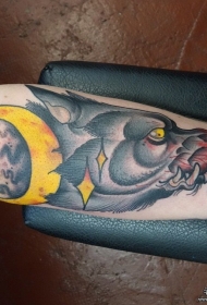 欧美小臂狼头月亮纹身图案