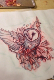 欧美school猫头鹰纹身图案手稿