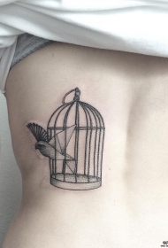 女生清新背部school鸟笼鸟纹身tattoo图案