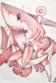 欧美school鲨鱼船锚纹身图案手稿