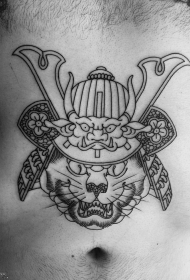 腹部线条武士猫纹身图案