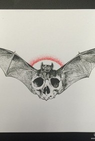 欧美school蝙蝠骷髅点刺纹身图案手稿