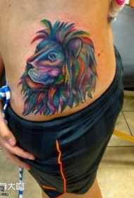 好看的腰部彩色狮子头纹身图案