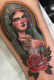小腿圣母和花蕊纹身图案