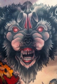 胸部school狼头纹身图案