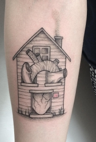 小臂心脏房子点刺个性的纹身图案