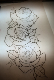 欧美school线条玫瑰花纹身图案手稿