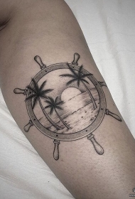 小腿船舵海景tattoo纹身图案