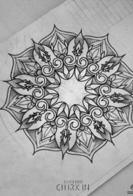 欧美曼陀罗梵花纹身图案手稿