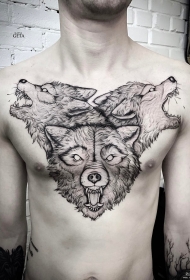 男士胸部欧美狼头纹身图案