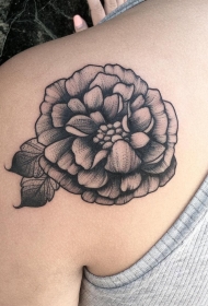 背部欧美花卉线条点刺纹身图案