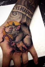 手背欧美老鼠school纹身图案