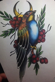 欧美school花卉鸟月亮纹身图案手稿