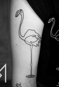 大臂火烈鸟极简黑色线条纹身图案
