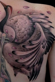 背部彩绘艺妓鹤纹身图案
