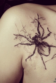 肩部欧美线条蜘蛛纹身图案
