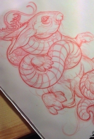欧美school兔子蛇纹身图案手稿
