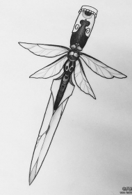 school匕首蜻蜓个性纹身图案手稿