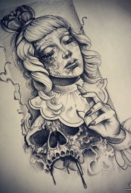 欧美死亡女郎骷髅暗黑系纹身图案手稿
