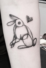 手臂兔子线条点刺爱心小清新纹身图案