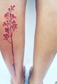 小腿小清新红色花卉纹身图案