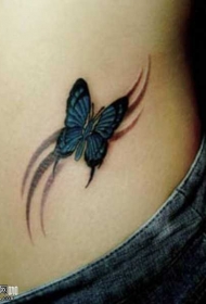 腰部一只蓝色蝴蝶纹身图案