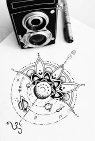 小清新梵花星球几何线条纹身图案手稿