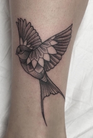 小臂鸟点刺线条黑灰纹身tattoo图案