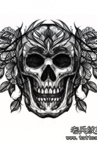 欧美school骷髅花卉纹身图案手稿