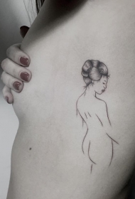 侧腰性感女郎简约纹身图案