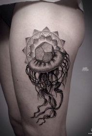 大腿性感水母点刺纹身tattoo图案