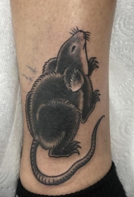 脚踝黑色的老鼠纹身图案